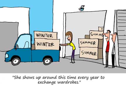 Cartoon Self Storage Swapping Winter and Summer Wardrobes