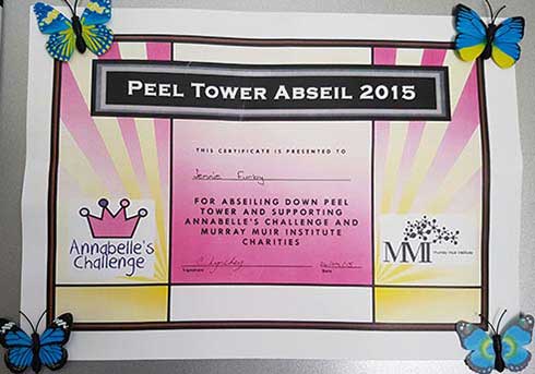 Peel Tower Abseil Certificate