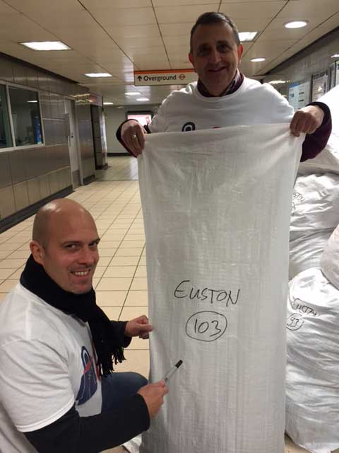 Stuart Beavers from Safestore holding 103 bag for Wrap Up London