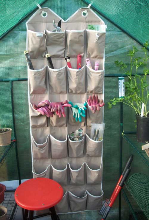 Organise Allotment tools with hanging shoe storage