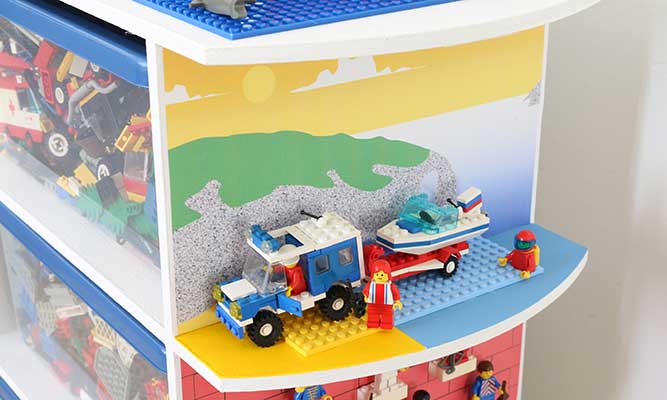 Lego storage unit beach scene