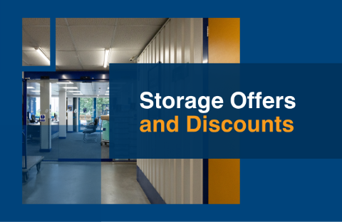 Graphic with the words 'Storage Offers and Discounts' in white text promoting discounts