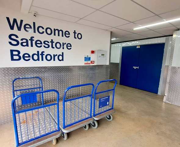 Loading bay, trolleys and double door unit at Safestore Self Storage Bedford