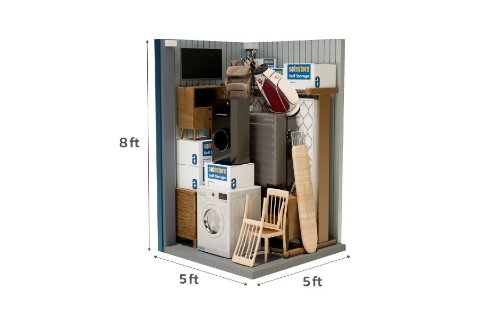 25 sq ft self storage unit with dimensions shown, suitable for student storage from a single room