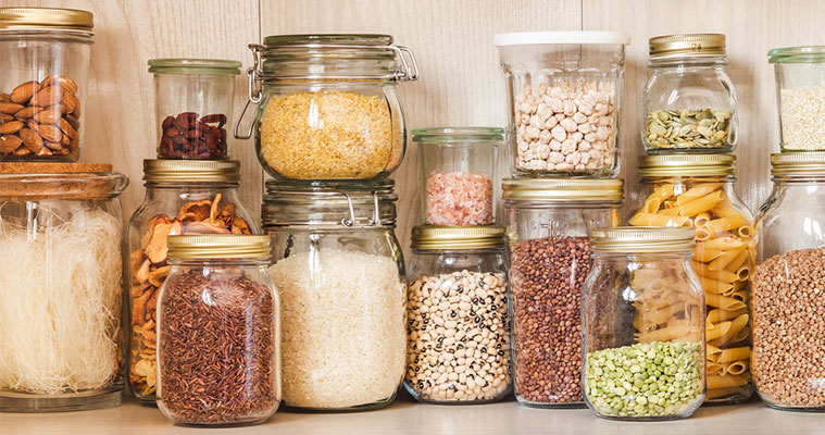Using jars and boxes to store dry goods - kitchen organisation